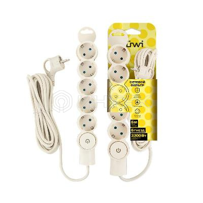 Фильтр сетевой 5х5м с/з с выкл 2кВт 10А/2 сл. кость Duwi 32573 4 изображение, фото