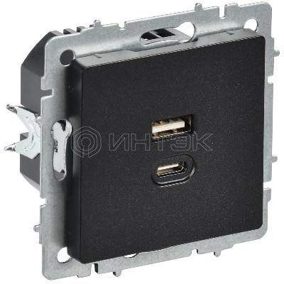 Розетка СП BRITE РЮ11-2-БрЧ USB A+C 45Вт высокоскор. заряд. черн. IEK BR-U22-045-K02 изображение, фото