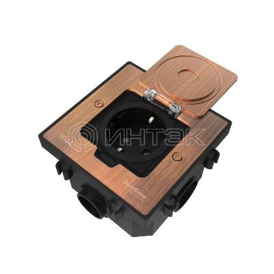 Лючок MultiDesk MDK21 с розеткой 2P+E 16А 250В IP44 с монтажной коробкой для бетонных полов медь Systeme Electric MDK21202CC изображение, фото