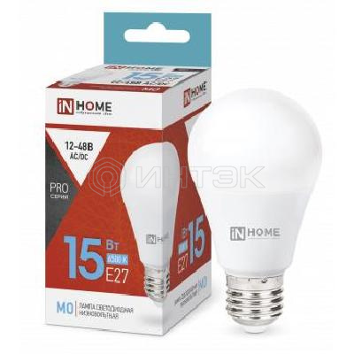 Лампа светодиодная низковольтная LED-MO-PRO 15Вт грушевидная 6500К холод. бел. E27 1200лм 12-48В IN HOME 4690612036366 изображение, фото