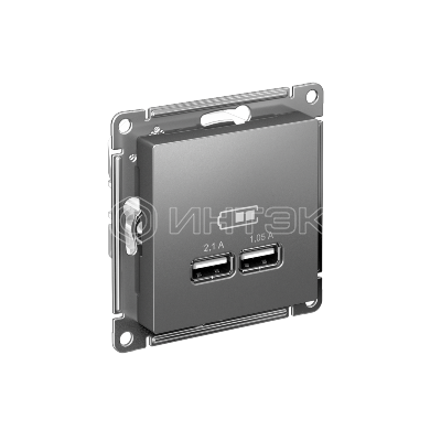Розетка USB AtlasDesign тип A+A 5В 1х2.1А 2х1.05А механизм сталь Systeme Electric ATN000933 изображение, фото