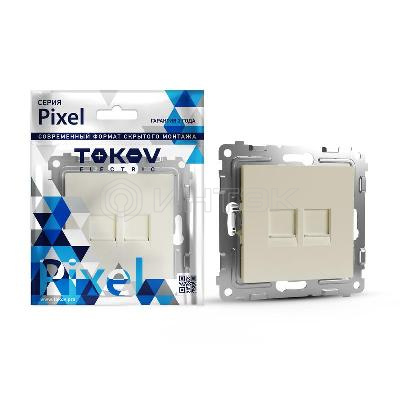 Розетка компьютерная 2-м СП Pixel RJ45 кат.5E механизм беж. TOKOV ELECTRIC TKE-PX-RC2-C02 изображение, фото