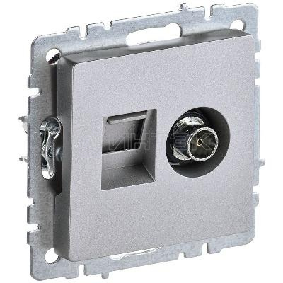 Розетка компьютерная + телевизионная 2-м Brite РТВ/РК12-БрА RJ45 кат.5E + TV механизм алюм. IEK BR-AK20-1-K47 изображение, фото