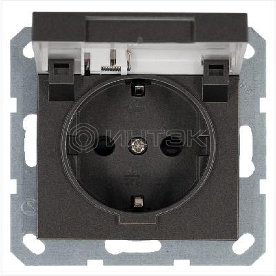 Розетка 1-м Shuko 16А IP20 с заземл. защ. шторки с крышкой механизм мокко Jasmart G5505Z изображение, фото