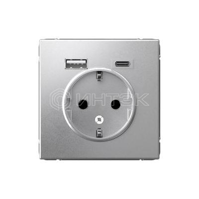 Розетка ArtGallery 16А с 2-мя заряд. устройствами USB A+C 5В/2.4А/3А 2х5В/1.5А механизм алюм. Systeme Electric GAL000332 изображение, фото