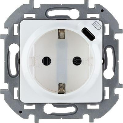 Розетка 1-м СП Inspiria 16А IP20 250В 2P+E немецк. стандарт с заряд. устройством USB тип C 1.5А 5В механизм бел. IEK 673770 изображение, фото