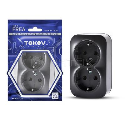 Розетка 2-м ОП Frea 16А IP20 250В с заземл. АБС-пластик карбон TOKOV ELECTRIC TKE-FR-R2Z-C14 изображение, фото