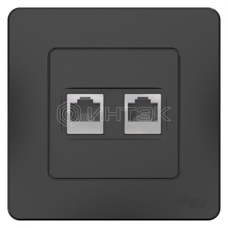 Розетка компьютерная + телефонная 2-м СП Blanca RJ45 кат.5E + RJ11 антрацит Systeme Electric BLNIS045116 изображение, фото