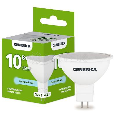 Лампа светодиодная MR16 10Вт софит 6500К GU5.3 230В GENERICA LL-MR16-10-230-65-GU5-G изображение, фото