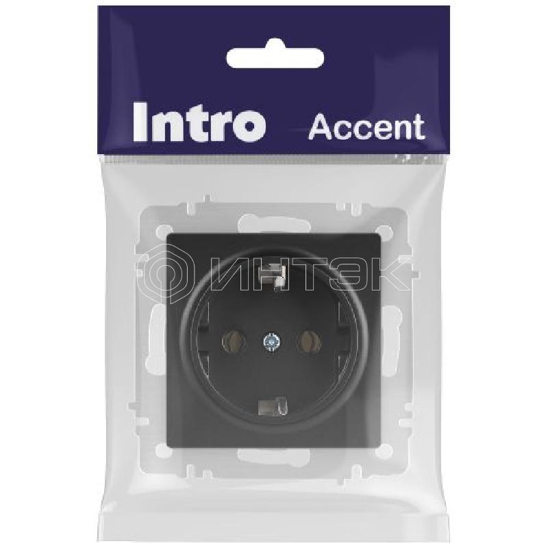 Розетка 1-м СП Accent 6-202-05 16А IP20 250В 2P+E Schuko антрацит Intro Б0063693 изображение, фото