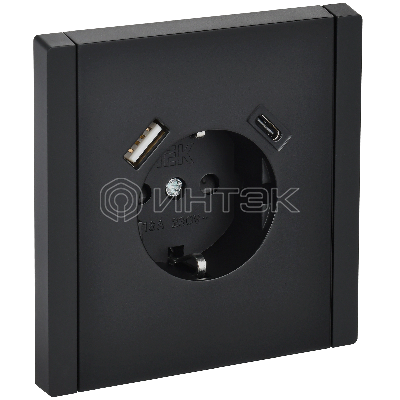 Розетка FORTE&PIANO FP147 16А USB A+C 18Вт с заземл. защ. шторки винт. крепл. черн. IEK FP-R14-16-U22-018-K02 изображение, фото