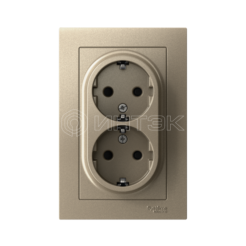 Розетка 2-м СП AtlasDesign 16А IP20 с заземл. защ. шторки в сборе шампань Systeme Electric ATN000526 изображение, фото