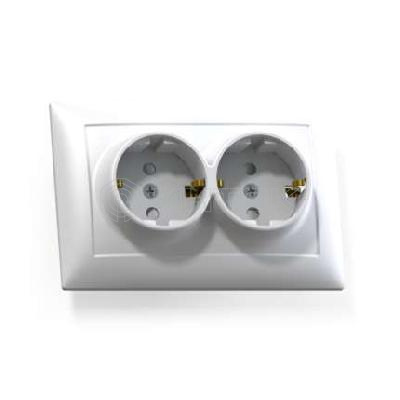 Розетка 2-м СП Селена РС16-401 16А IP20 с заземл. защ. шторки бел. Кунцево 8122 изображение, фото