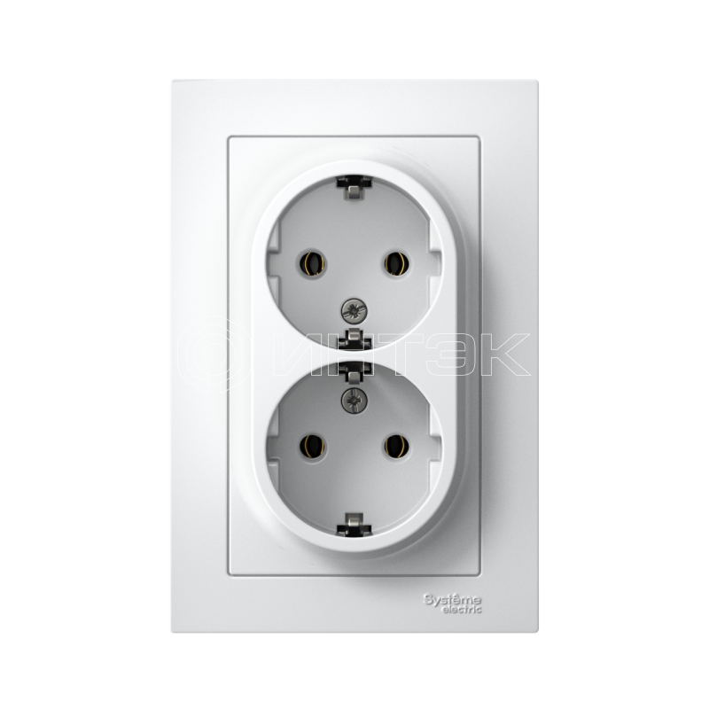 Розетка 2-м СП AtlasDesign 16А IP20 с заземл. в сборе бел.  Systeme Electric ATN000124 изображение, фото
