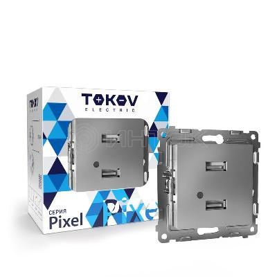 Розетка 2-м USB СП Pixel тип A+A 5В 1х2.1А 2х1.05А механизм алюм. TOKOV ELECTRIC TKE-PX-2USB-C03 изображение, фото