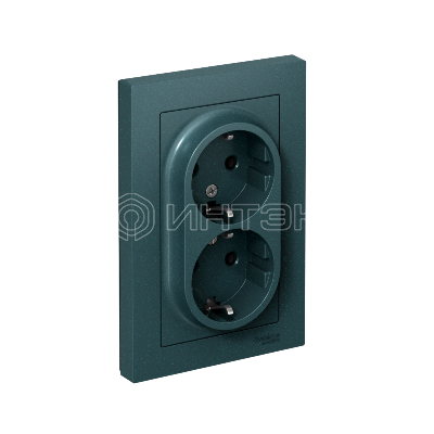 Розетка 2-м СП AtlasDesign 16А IP20 с заземл. в сборе изумруд  Systeme Electric ATN000824 изображение, фото