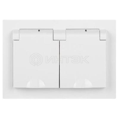 Розетка 2-м СП Accent 6-210-01 16А IP44 250В 2P+E Schuko с крышками защ. шторки AL/CU бел. Intro Б0063577 изображение, фото