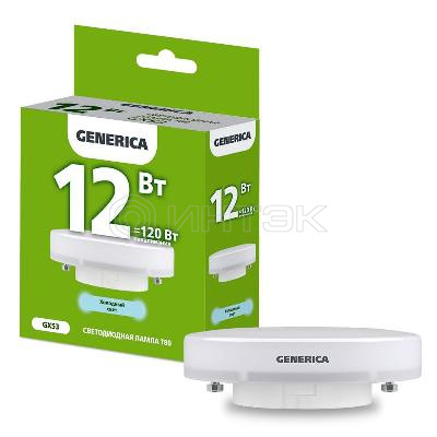 Лампа светодиодная T80 12Вт таблетка 6500К GX53 230В GENERICA LL-T80-12-230-65-GX53-G изображение, фото