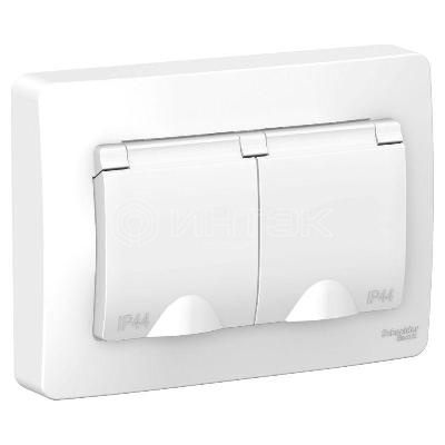 Розетка 2-м СП Blanca 16А IP44 250В с заземл. защ. шторки с крышкой бел.  Systeme Electric BLNRS441121 изображение, фото