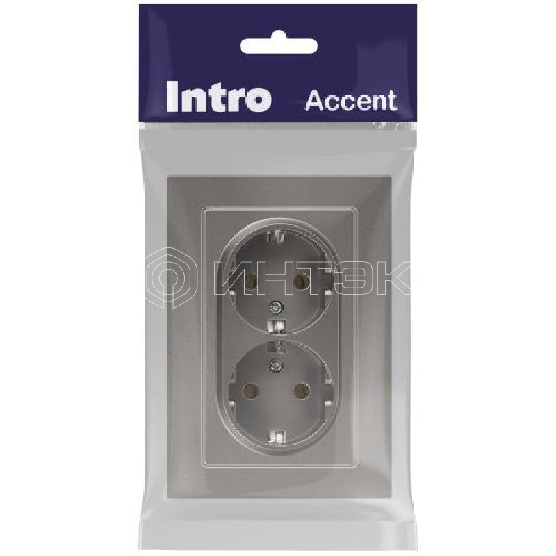 Розетка 2-м СП Accent 6-205-09 16А IP20 250В 2P+E Schuko AL/CU титан Intro Б0063500 изображение, фото