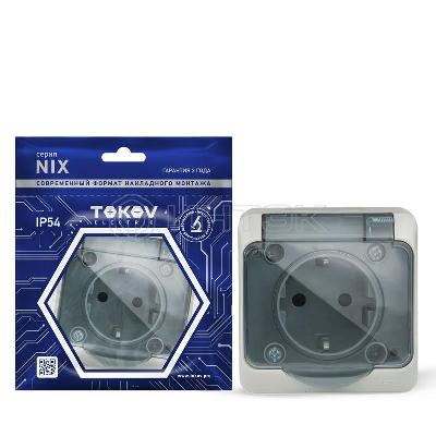 Розетка 1-м ОП Nix 16А IP54 250В с заземл. с прозр. крышкой сер. TOKOV ELECTRIC TKE-NX-R1Z-C06T-IP54 изображение, фото