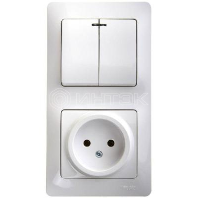 Блок комбинированный Glossa (розетка + 2-кл. выкл. с подсветкой) бел. Systeme Electric GSL000173 изображение, фото
