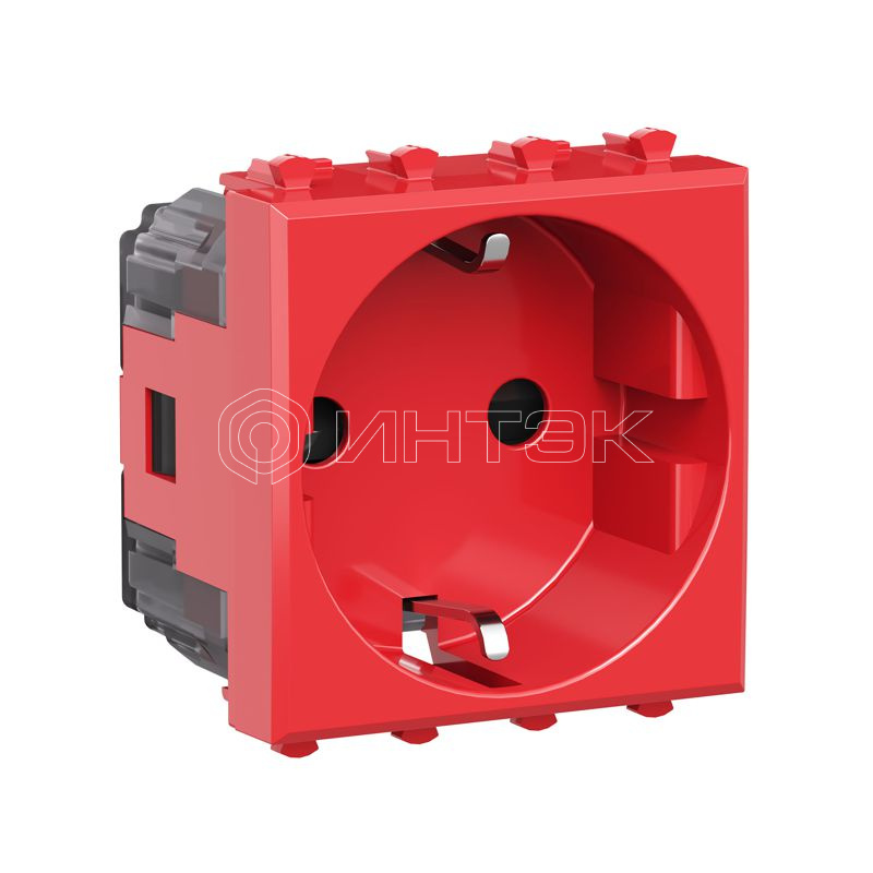 Розетка 1-м 2мод. Avanti "Красный квадрат" 16А IP20 2P+E защ. шторки красн. DKC 4401002 изображение, фото