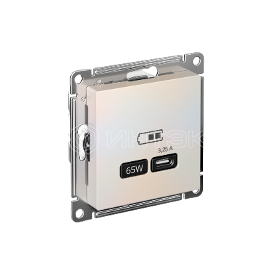 Розетка USB AtlasDesign тип C 65Вт QC PD высокоскор. ЗУ механизм жемчуж. Systeme Electric ATN000427 изображение, фото