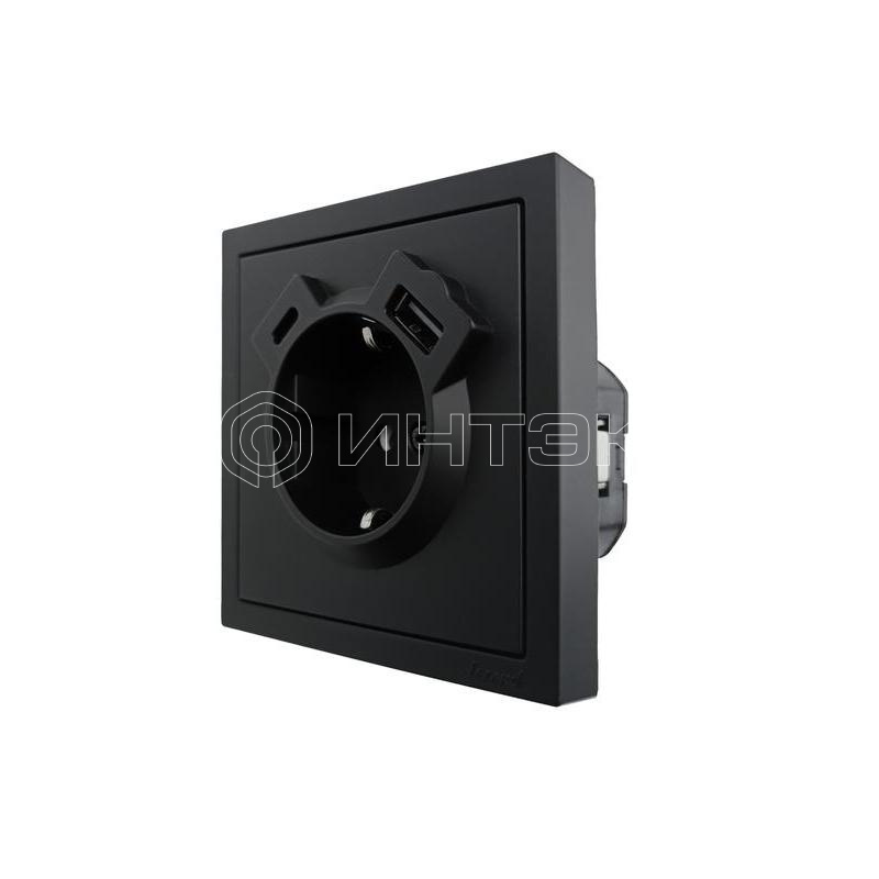Розетка 1-мест. с/з Type-C+USB разъем СП ZIMA IP20 черн. бархат LEZARD 704-4288-181TC изображение, фото