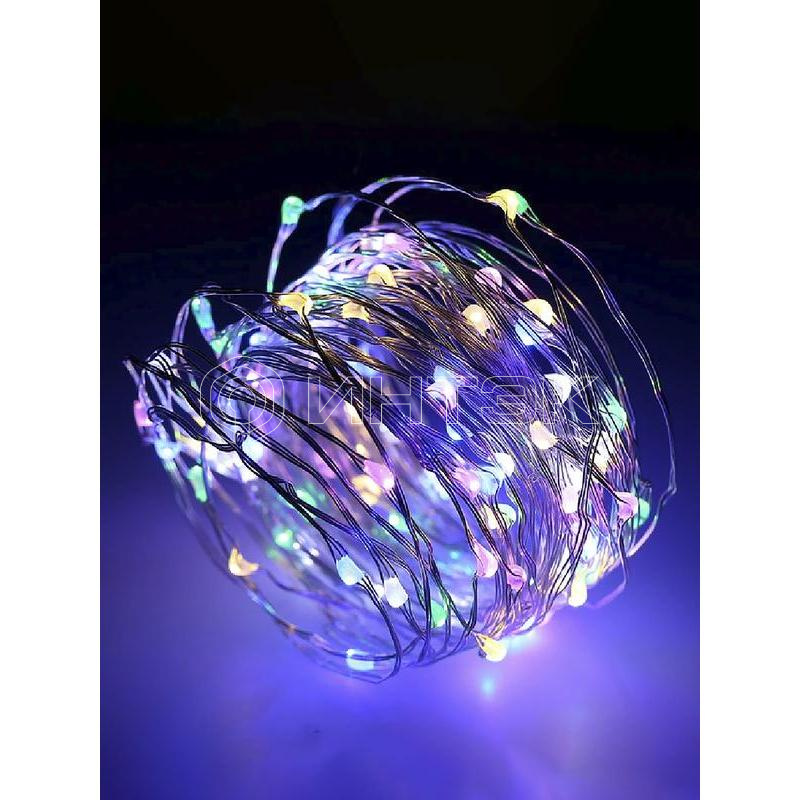 Гирлянда светодиодная "Разноцветные нити" 1.5м 30LED мультиколор в виде капель элементы питания 3хAA (не в компл.) КОСМОС KOCNL-EL114_multy изображение, фото