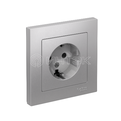 Розетка 1-м СП AtlasDesign 16А IP20 с заземл. защ. шторки в сборе алюм. Systeme Electric ATN000344 изображение, фото