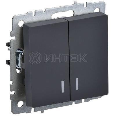 Выключатель 2-кл. СП BRITE ВС10-2-1-БрГ 10А с индик. механизм графит IEK BR-V20-1-10-K53 изображение, фото