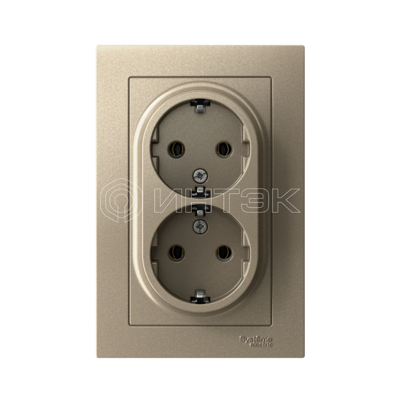 Розетка 2-м СП AtlasDesign 16А IP20 с заземл. в сборе шампань  Systeme Electric ATN000524 изображение, фото