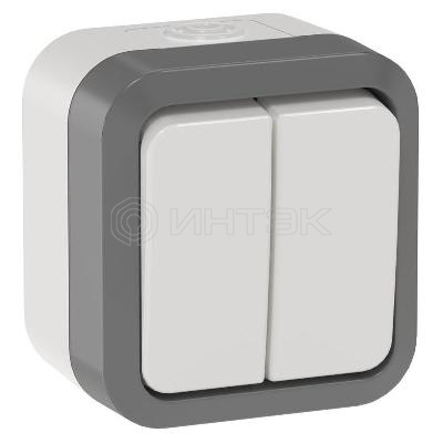 Выключатель проходной 2-кл. ОП TORS TS225 10А IP55 сер./бел. IEK TS-V22-0-10-55-K41 изображение, фото