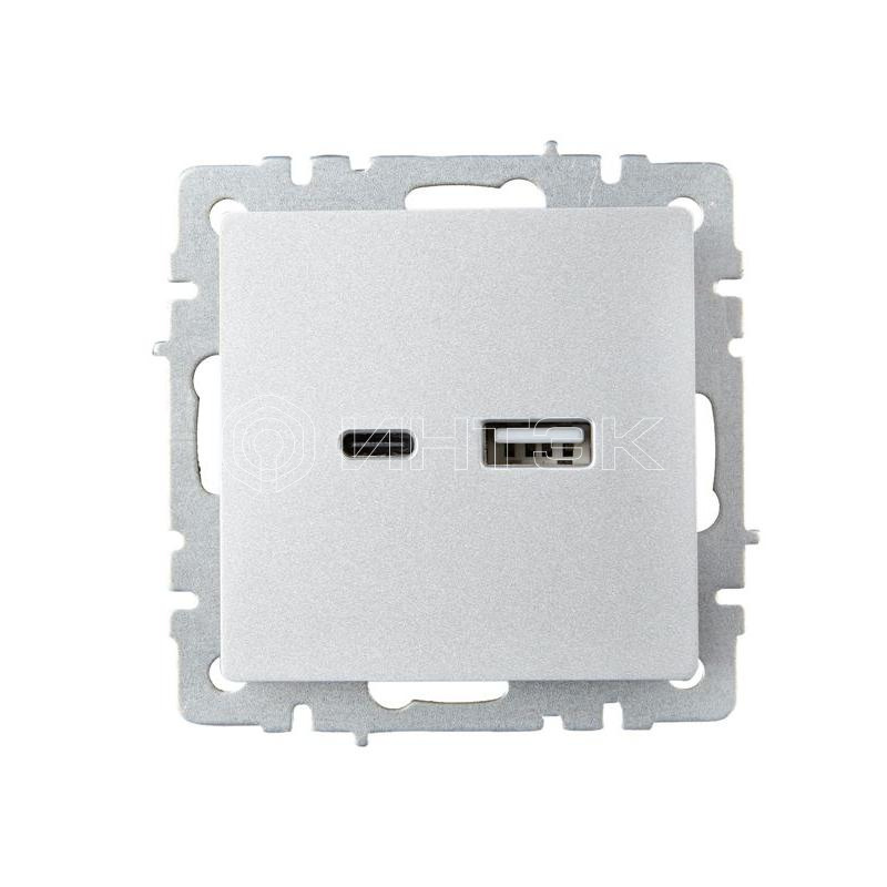 Розетка BRITE USB A+C 18Вт РЮ11-1-БрА механизм алюм. IEK BR-U22-018-K47 изображение, фото