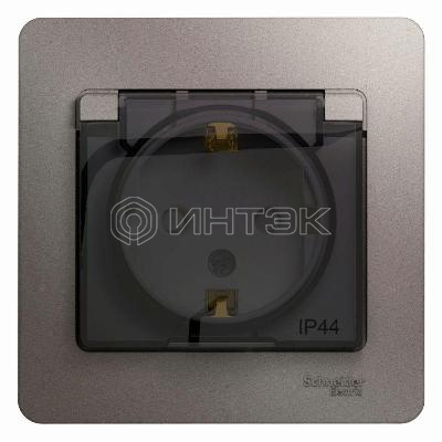 Розетка 1-м СП Glossa 16А IP44 250В с заземл. защ. шторки с крышкой в сборе платина Systeme Electric GSL001248 изображение, фото