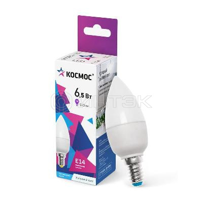 Лампа светодиодная 6.5Вт свеча 6500К холод. бел. E14 220В КОСМОС LkecLED6.5wCNE1465 изображение, фото