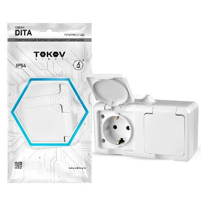Розетка 2-м ОП Dita 16А IP54 250В с заземл. с крышкой бел. TOKOV ELECTRIC TKL-DT-R2Z-C01-IP54 изображение, фото