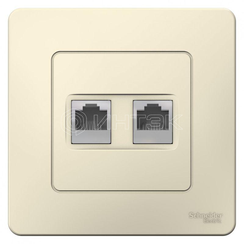 Розетка компьютерная + телефонная 2-м СП Blanca RJ45 кат.5E + RJ11 молочн. Systeme Electric BLNIS045112 изображение, фото