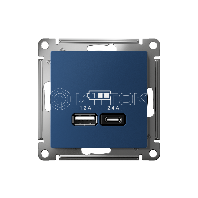 Розетка USB AtlasDesign тип A+C 5В/2.4А 2х5В/1.2А механизм аквамарин Systeme Electric ATN001139 изображение, фото