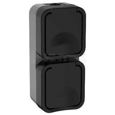 Розетка 2-м ОП TORS 16А IP55 TS132 вертик. с заземл. с крышкой графит IEK TS-R26-16-55-V-K53 изображение, фото