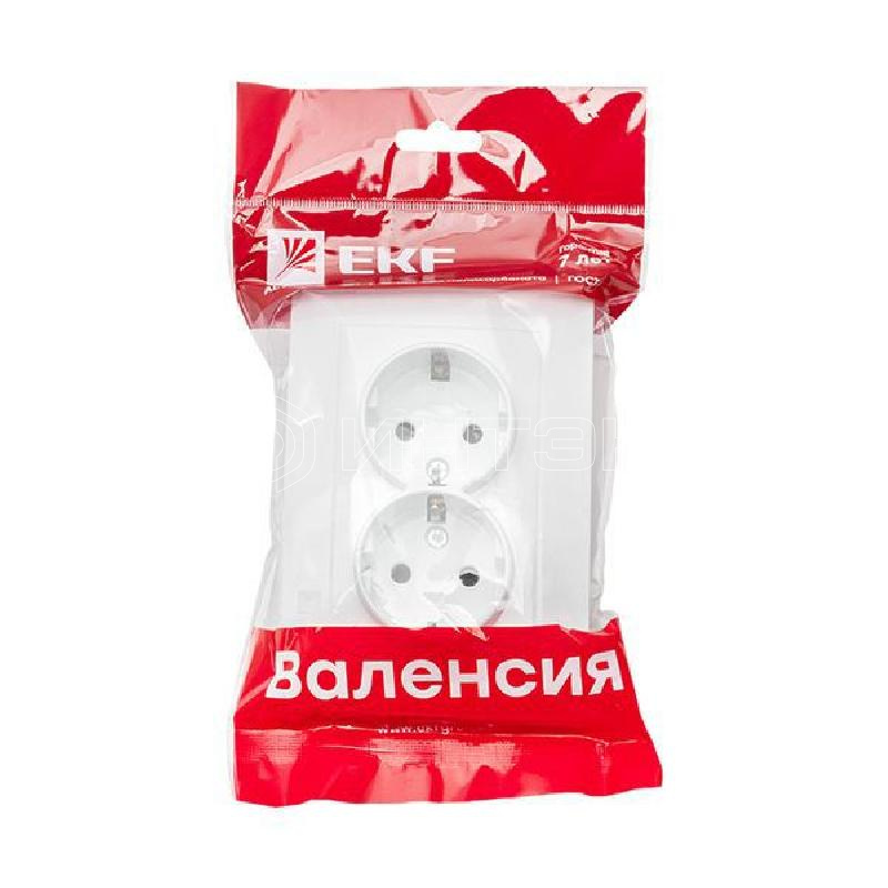Розетка 2-м СП Валенсия 16А IP20 с заземл. защ. шторки бел. PROxima EKF EWR16-128-10 изображение, фото