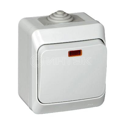Выключатель 1-кл. ОП Этюд 10А IP44 10AX с подсветкой сер. Systeme Electric BA10-045C изображение, фото