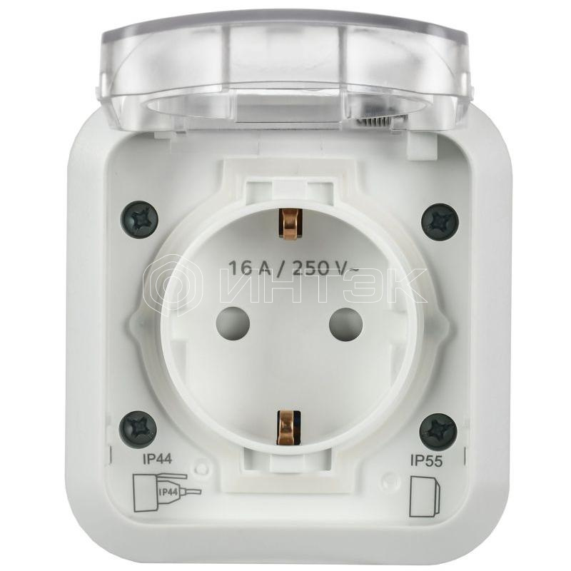Розетка 1-м ОП TORS TS320 16А IP55 с заземл. с крышкой бел. IEK TS-R16-16-55-K01 изображение, фото
