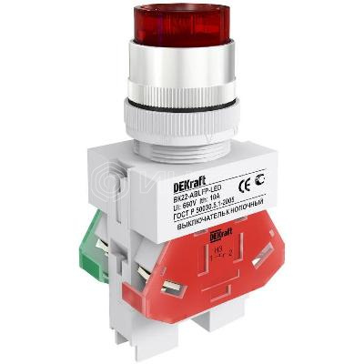 Выключатель кнопочный LED ABLFP ВК-22 d22мм 220В красн. DEKraft 25027DEK изображение, фото
