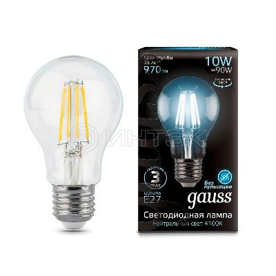 Лампа светодиодная филаментная Black Filament 10Вт A60 грушевидная 4100К нейтр. бел. E27 970лм GAUSS 102802210 изображение, фото