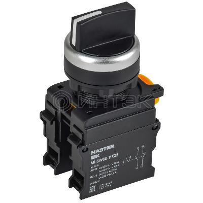 Переключатель 2 полож. 1НО+1НЗ возвратный черн. MASTER IEK MI-SW60-11X22-3-24-2-K02 изображение, фото