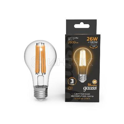 Лампа светодиодная филаментная Black Filament 26Вт A70 грушевидная 2700К тепл. бел. E27 2600лм GAUSS 102902126 изображение, фото