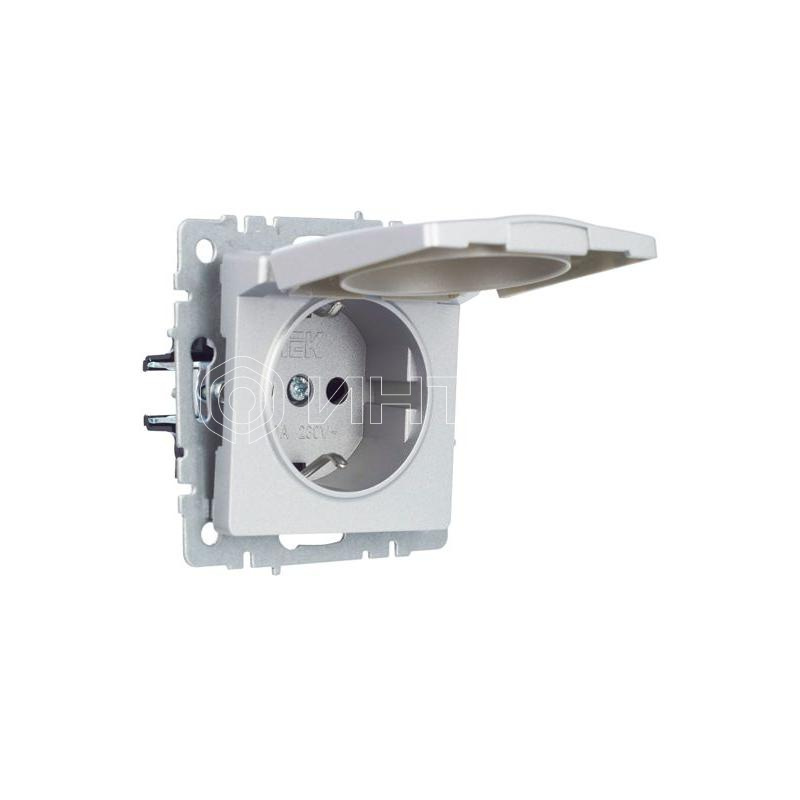 Розетка BRITE РСбш10-3-БрА 16А IP20 с заземл. защ. шторки с крышкой механизм алюм. IEK BR-R16-16-K47 изображение, фото