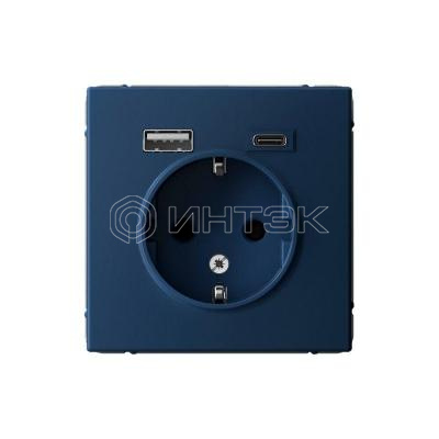 Розетка ArtGallery 16А с 2-мя заряд. устройствами USB A+C 5В/2.4А/3А 2х5В/1.5А механизм аквамарин Systeme Electric GAL001132 изображение, фото